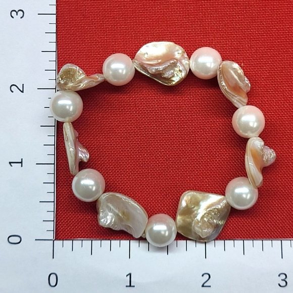 Brown White & Blue Shell Bead Stretch Bracelet Set of 2 - Picture 10 of 11